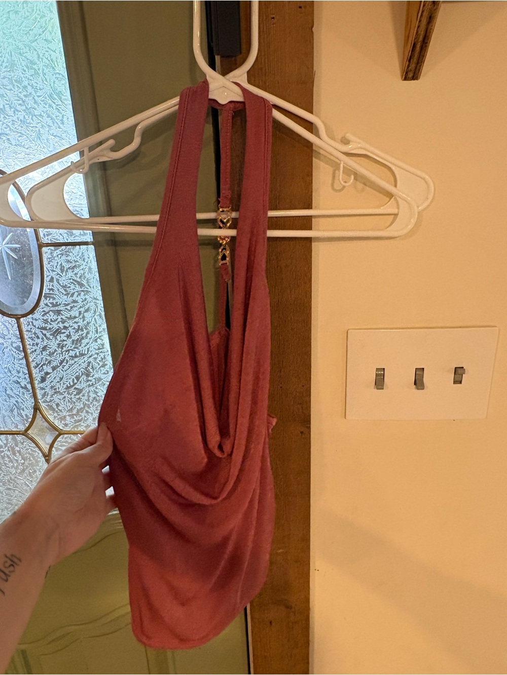 Women's Draped Halter Top - Dusty Rose With Jeweled Back.